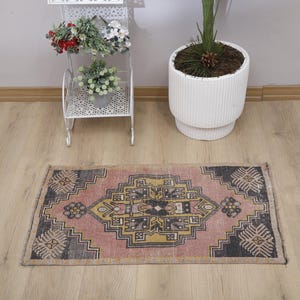 Vintage Turkish Mini Rug: 2x3 Oushak Wool Anatolian Rug