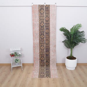 Vintage Turkish Runner Rug: 3x9 Natural Cotton Wool Hallway Rug