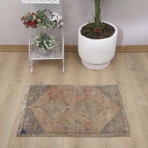Vintage Turkish Doormat Rug: 2x3 Small Cotton Wool Entryway Rug
