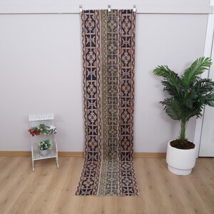 Vintage Turkish Oushak Runner Rug 2x9: Cotton Wool Blend