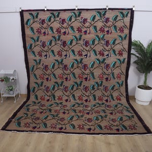 Handmade Oushak Rug: 8x10 Vintage Turkish Wool-Cotton Bohemian Rug
