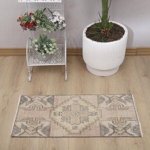 Handmade Turkish Oushak Rug: Vintage Cotton Wool Door Mat (1x3)