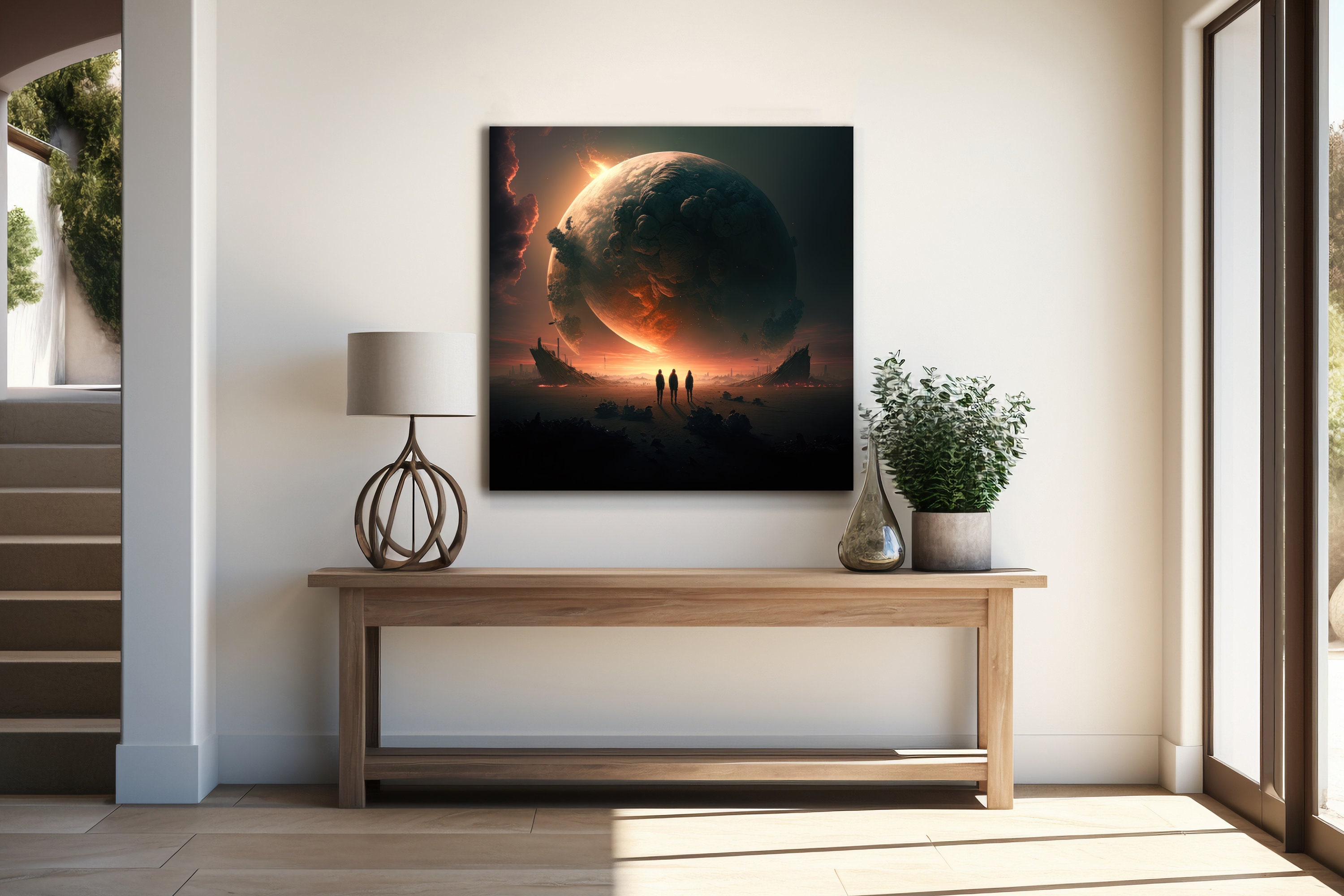 Minimalist World Canvas Wall Art, Unique Canvas Painting, Large Canvas