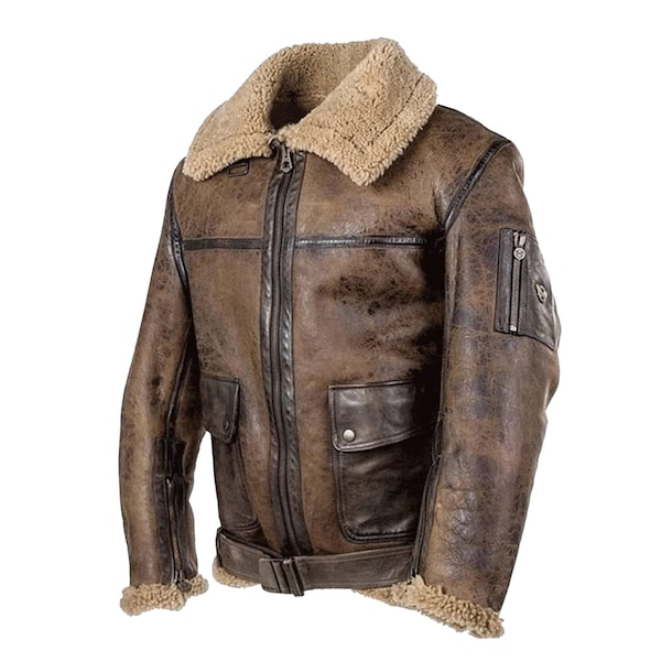Mens Ginger B3 Bomber Moto Biker Real Sheepskin Shearling Fur Motorcycle Leather Jacket Men - Handmade (Made to Order)
