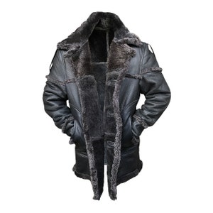 Duffle Coat Men Fur – Anti Winter Real Sheepskin Shearling Bomber Black Leather Trench Coat Men - Handmade (Made to Order)