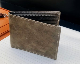 Classic Grey Handmade Full Grain Real Distressed Leather Bifold Men's Wallet