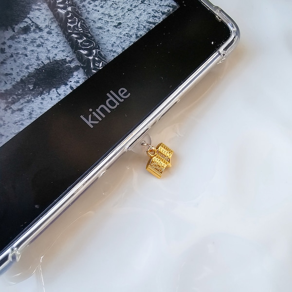 Book Dust Plug Charm, Gold or Silver: Kindle, iPad, Phone Accessory
