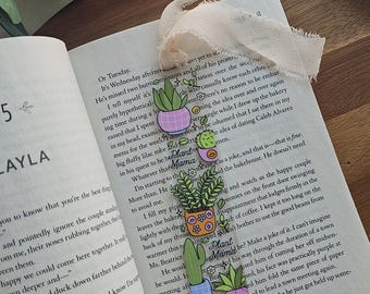 Marcador de livros em acrílico "Plant Mama", com plantas em vasos, acessório floral para leitores.