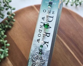 Marcador de página com pingente de aranha, personalizado, com contas de cristal, gancho de metal, acessórios para livros, fantasia