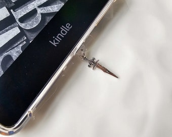 Dagger Dust Plug Charm, Kindle Charm, iPad Charm, Phone Charm, micro-USB, USB-C/Type-C, Apple Lightning, Bookish Accessories, Fantasy