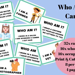 Who Am I? - Job People Matching Card Game for Children