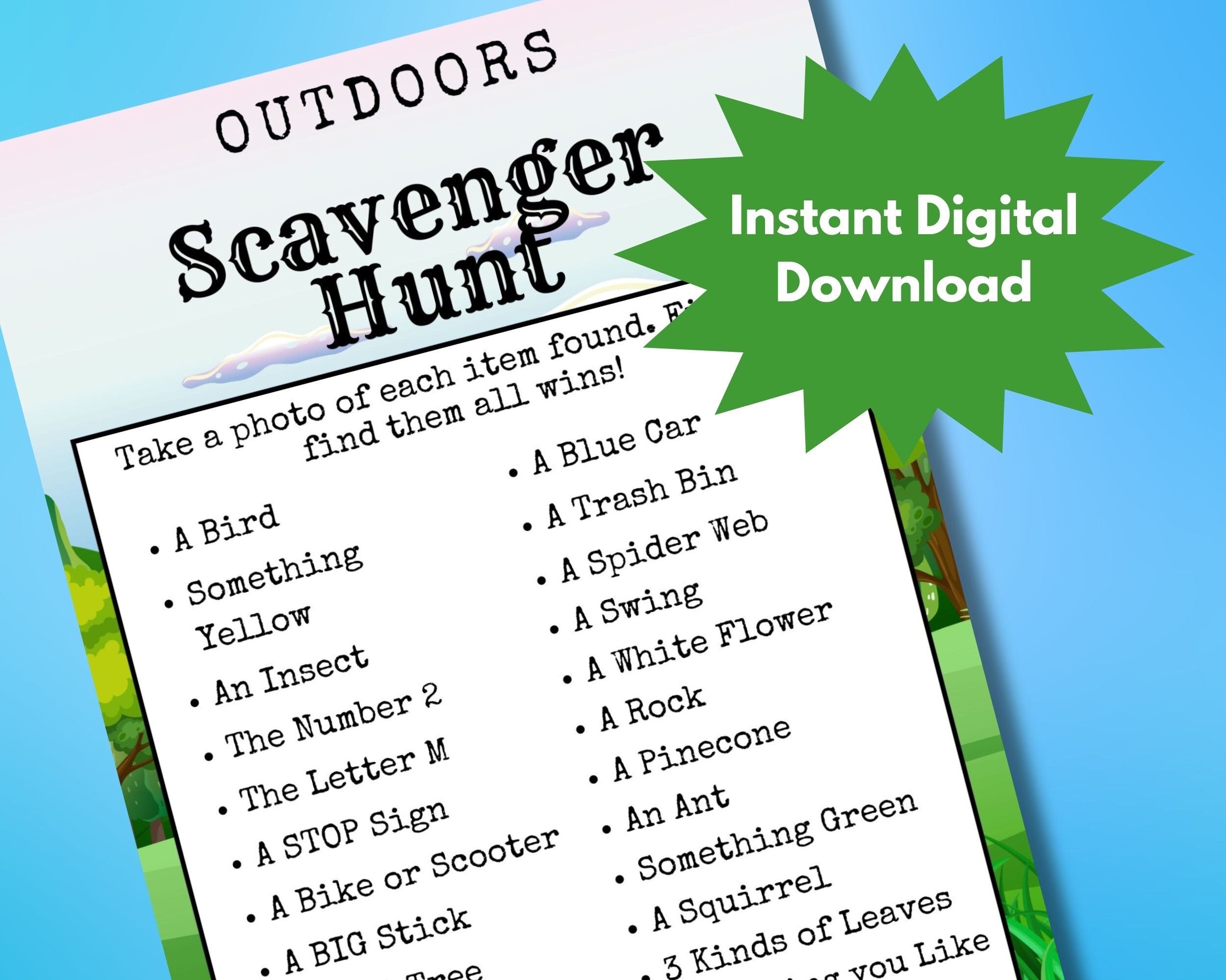 Outdoor Scavenger Hunt Printable Digital Download Kid/family Fun