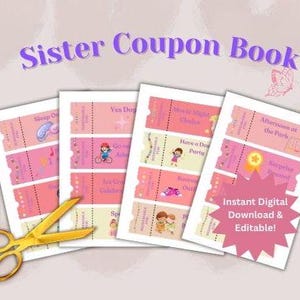 Libro de cupones personalizado para celebrar a tu hermana; regalo personalizado; regalo único; cupón de cumpleaños; libro de cupones para hermanos; descarga digital imprimible