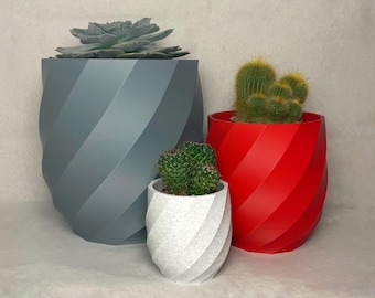 Spiral Pattern Planter / Plant Pot for Home Decor with Hidden Drainer and Wall Mount - 3 Sizes: Small, Medium and Large