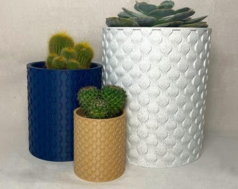 Raindrop Pattern Planter / Plant Pot for Home Decor with Hidden Drainer and Wall Mount - 3 Sizes: Small, Medium and Large