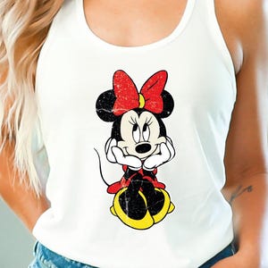 Retro Minnie Mouse Tank Top, Classic Sketch Minnie Mouse Tank Top, Women Vintage Disney Crop Top, Summer Minnie Mouse Portrait Racerback