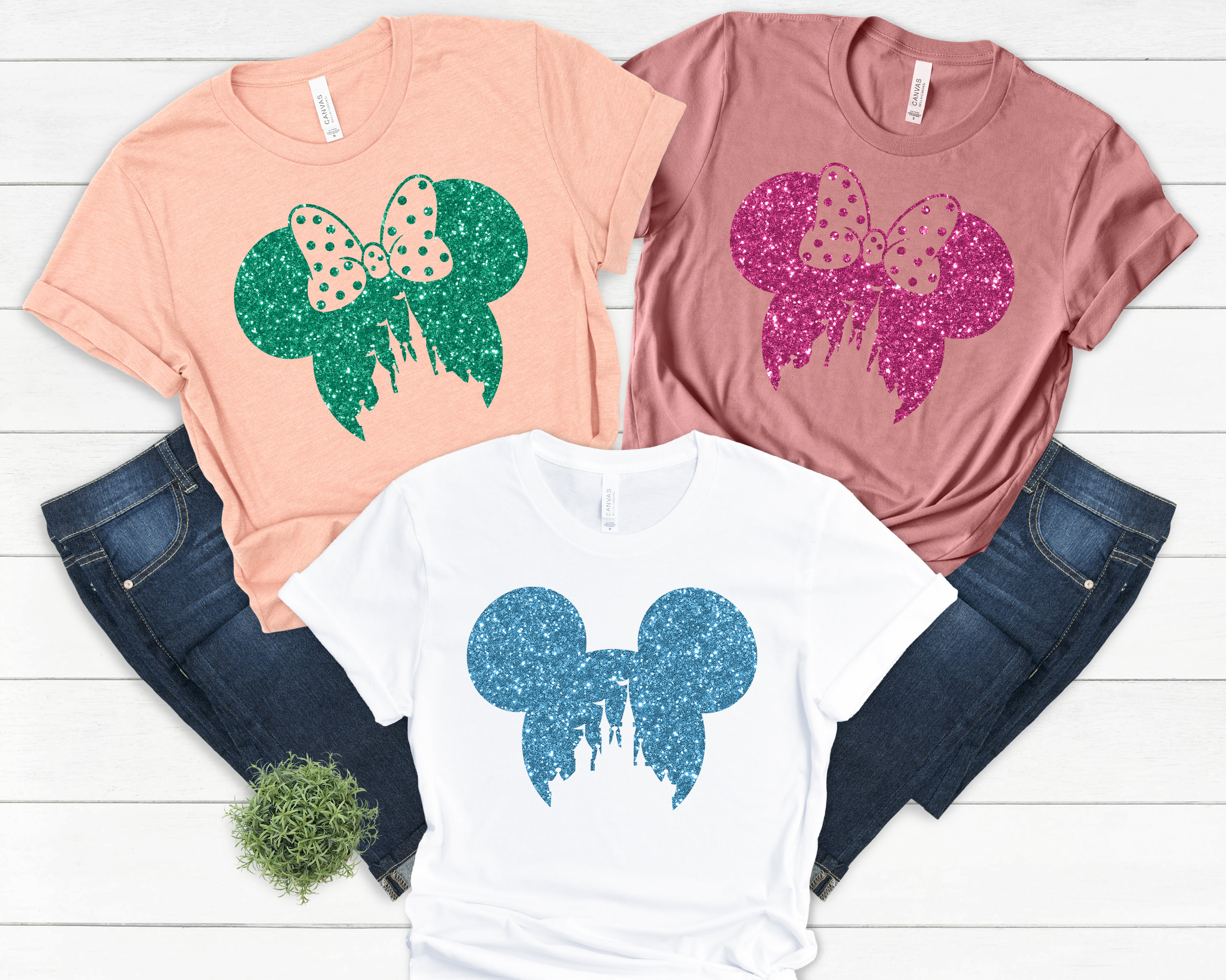 Disney Family Matching Faux Glitter Shirts Minnie Ear Glitter Effect Shirt Disneyland Minnie Tshirt Cute Ear Tee Disney Shirt for Women Etsy