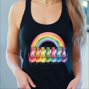 Pride Rainbow Cat Tank Top, Cat Pride Tank Top, Rainbow Cat Ally Crop Top, Peeking Cat in Rainbow V-Neck, Pride Month Pride Festival V-Neck