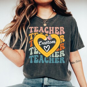 Retro Teacher Shirt, Teacher Name Tshirt, Personalized Comfort Colors Teacher Tee, Back to School Teacher Team Shirts, Custom School Shirt