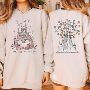 Happiest Place On Earth Sweatshirt, Vintage Magical Castle Floral Sweatshirt, Disneyland Birthday Trip Sweatshirt, Magic Kingdom Sweater