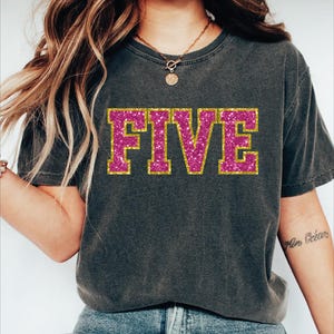 Birthday Girl 5 Outfit, 5th Birthday Toddler Shirt, Fifth Birthday Girl Tshirt, Faux Glitter Effect Text, 5th Birthday Party Gift Tee