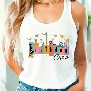 Disney Birthday Crew Tank Top, Disney Mickey And Friends Tank Top for Women, Birthday Squad Matching Crop Top, Magical Kingdom Racerback