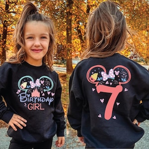 Disney Birthday Girl Sweatshirt, Customized  Age Disney Birthday Girl Crewneck, Disney Theme Birthday Gift, Personalized Disney Sweater, BP