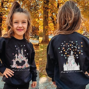 Happiest Place On Earth Sweatshirt, Magical Castle Floral Sweatshirt, Disneyland Birthday Kids Sweatshirt, Magic Kingdom Womens Sweater