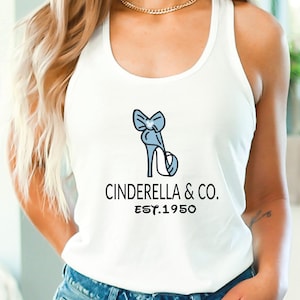 Cinderella and Co Tank Top, Disney Est.1950 Tank Top for Women, Disneyland Vacation Crop Top, Cinderella Glass Slipper Racerback, Bow Vneck