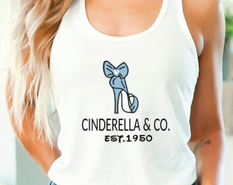 Cinderella and Co Tank Top, Disney Est.1950 Tank Top for Women, Disneyland Vacation Crop Top, Cinderella Glass Slipper Racerback, Bow Vneck