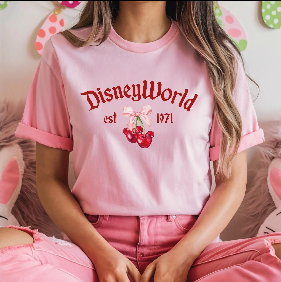 Disneyworld Cherry Shirt, Cherry Bow Shirt, Disneyland Coquette Gift T-Shirt, Cute Disney Top Shirt, Disney Coquette Tee, Mickey Bow T-Shirt