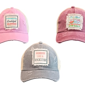 Blessed Mom Ripped Trucker Hat: Criss-Cross Ponytail Baseball Cap
