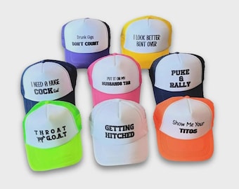 Chapeaux de fête imprimés bouffants, Casquette ras du cou personnalisée, Casquette camionneur d&#39;équipe/totalement personnalisable/Soirée à la piscine/Vacances à la plage, Chapeaux fluo, Chapeaux de vacances de printemps