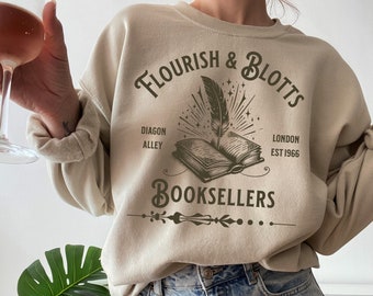 Flourish & Blotts trui, HP geïnspireerde Wizarding World trui, literatuur sweatshirt, tovenaarstrui, boekenminnaartrui, donkere Academia