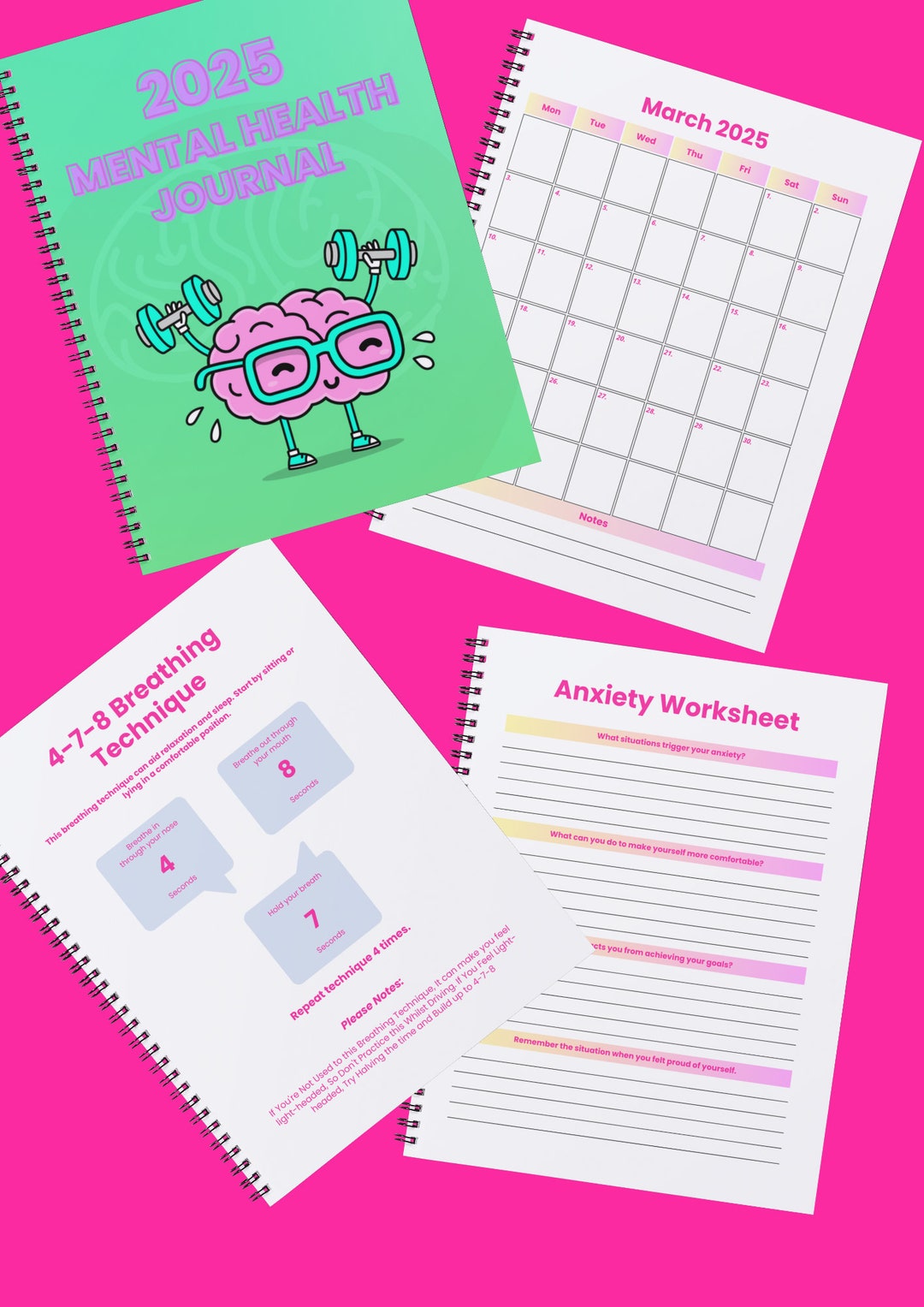 2025 Mental Health Journal 67 Pages PDF Printable A4 & 8x11.5 Digital