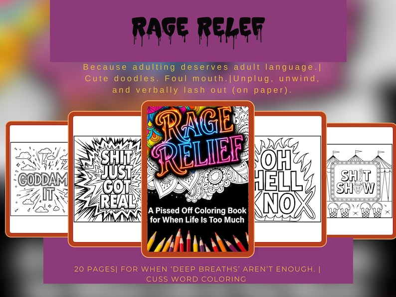 Office Rage Colouring In Rage Relief Coloring Book | Swear Word Pages, Stress Relief PDF - Etsy