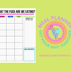 Neon Weekly Meal Planner Printable, Funny Sassy Organizer (Digital Download)