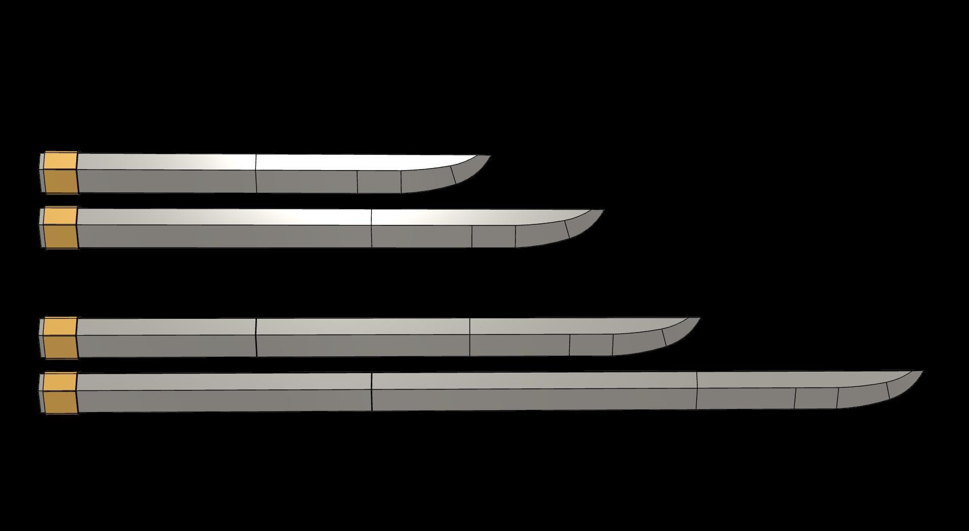 Straight Blade Single Edge Sword Blade Kit 3D Printed, multiple sizes