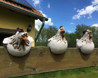 Adorno divertido del jardín del pollo, decoración del jardín del pollo, adorno divertido de la cerca del pollo, pollo del jardín, escultura divertida del jardín del pollo