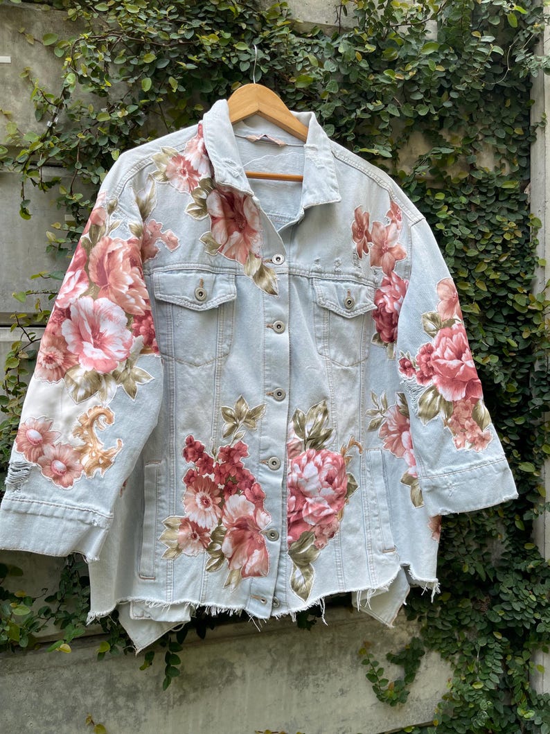 Floral Patchwork Denim Jacket For Women Layering Essential With Feminine Charm Style