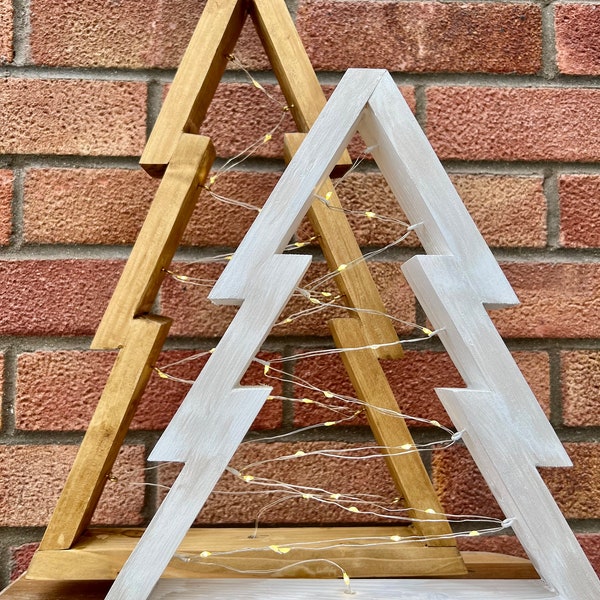 Handmade Wooden Christmas Trees with LED Lights