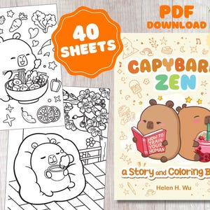 Cute capybara 40 digital coloring printable pages CAPYBARA ZEN Kawaii Adorable Chibi Animals gift for her coloring book for children adults