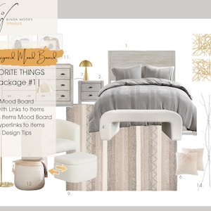 My Favorite Things Package #1 | Pre-designed Mood Board | e-Design | Virtual Design Shopping List | Mood Board | Bedroom Furniture Design