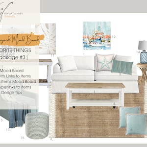 Paquete Mis cosas favoritas #3 / Mood Board prediseñado / eDesign / Lista de compras de diseño virtual / Diseño de muebles de sala costera