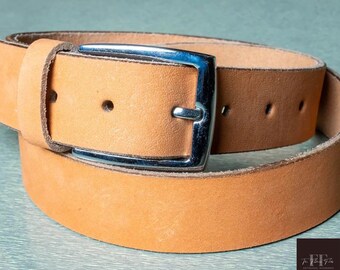 Genuine Leather Belt, Rectangular Buckle, Anniversary Gift
