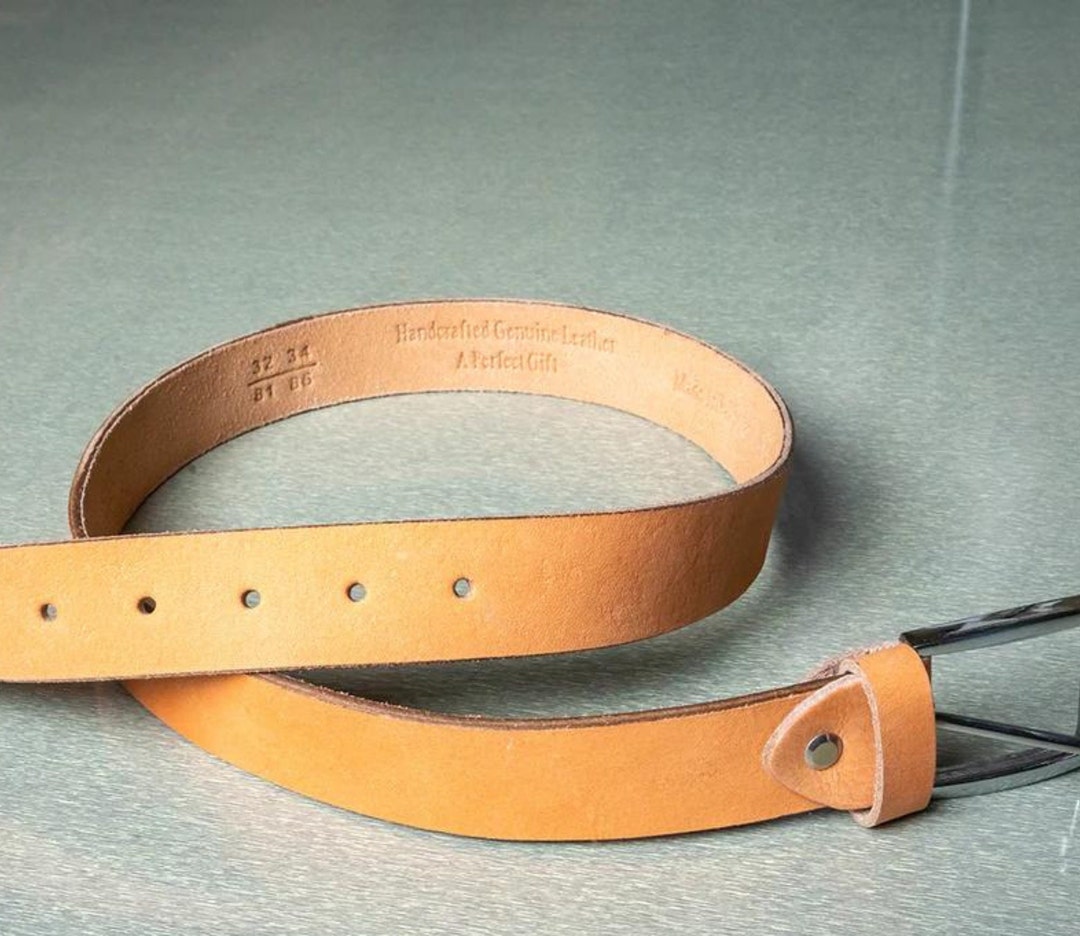 Genuine Leather Belt, Rectangular Buckle, Anniversary Gift
