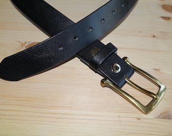 Handmade Full-grain Black Leather Men's Belt, Birthday, Father's