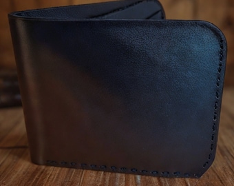 Handmade Black Full-Grain Leather Wallet, Anniversary Gift