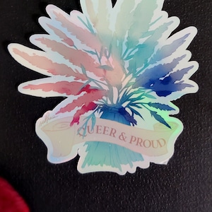 Adesivo holográfico Queer, adesivo caseiro de lavanda brilhante para o mês do orgulho, presente de celebração LGBTQ +