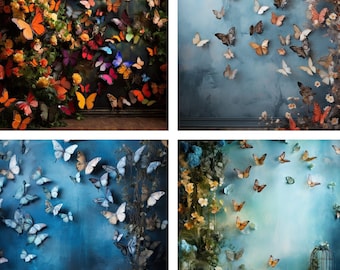 Butterflies DIGITAL backdrop, photo editing template, wedding, birthday party, maternity photography background, studio portrait
